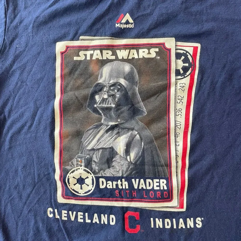 Majestic Cleveland Indians Guardians T-Shirt / Death Vader Star Wars; Youth Sz M